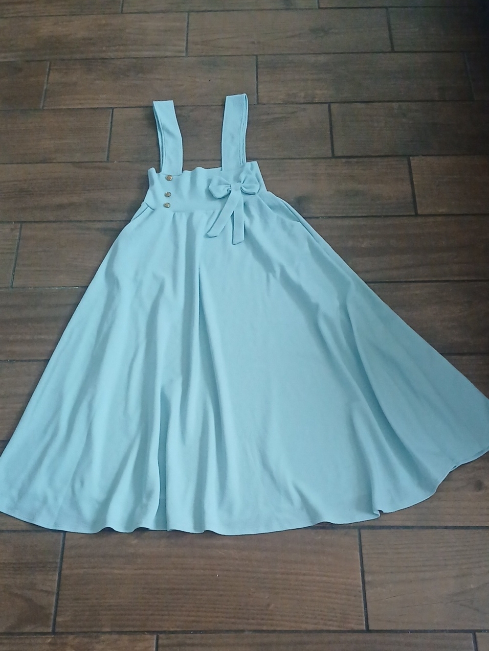 Light Blue Overall Dress With Bow